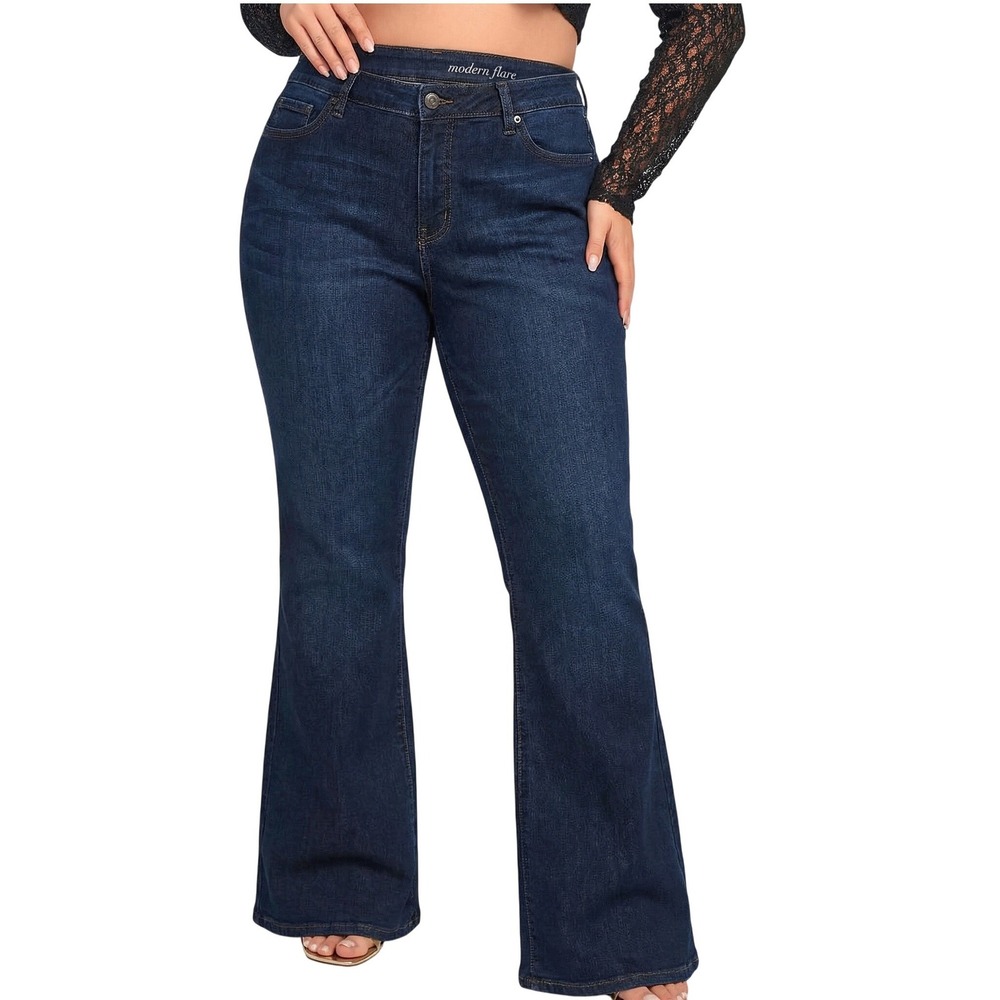 Loft Modern Flare Jeans Womens 12 Blue Like NWOT Dark Wash Wide Leg Mid Rise cla